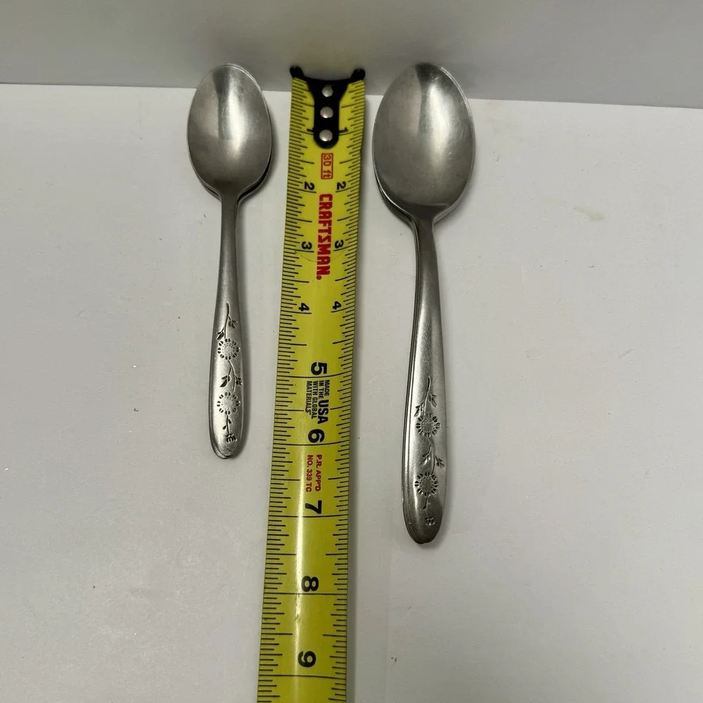 7 Flatware Sears Roebuck Wood Dale Stainless Sunflower 4 Tablespoons 3 Teaspoons